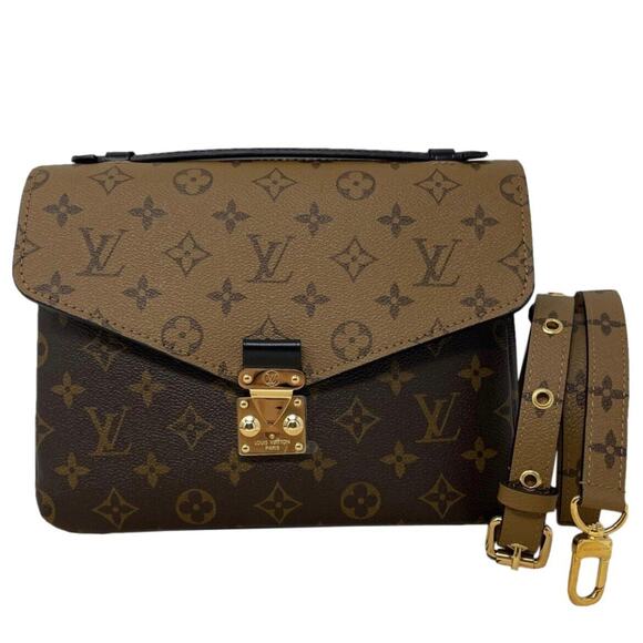 Louis Vuitton Pochette Metis Shoulder Bag Brown Leather Monogram Reverse Coated - Picture 1 of 13